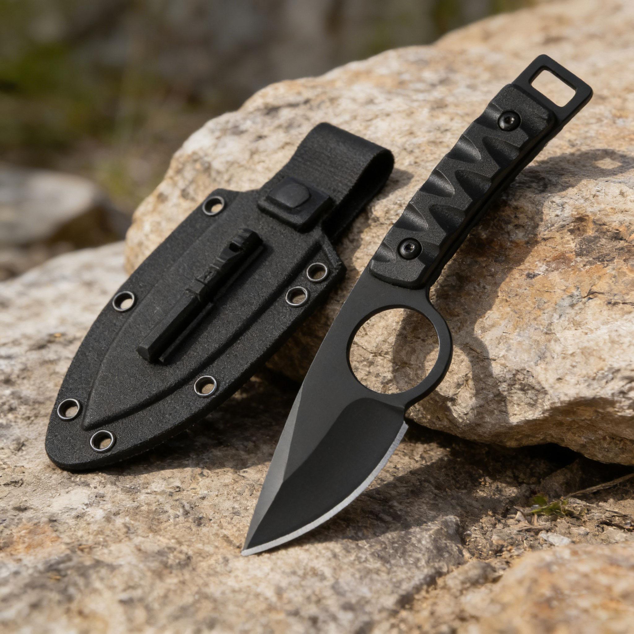 EDC Fixed Blade Survival Knife with Kydex Sheath, Tactical Hunting Knife for Camping Hiking, Outdoor Utility Knife with Serrated Edge, Durable Camping Gear for Men