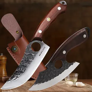 Hand-forged Hammer Pattern Boning Knife Special Slaughter Machete Cutting Beef and Mutton Ring Knife Kitchen Knife Fish Knife 2PC Combination