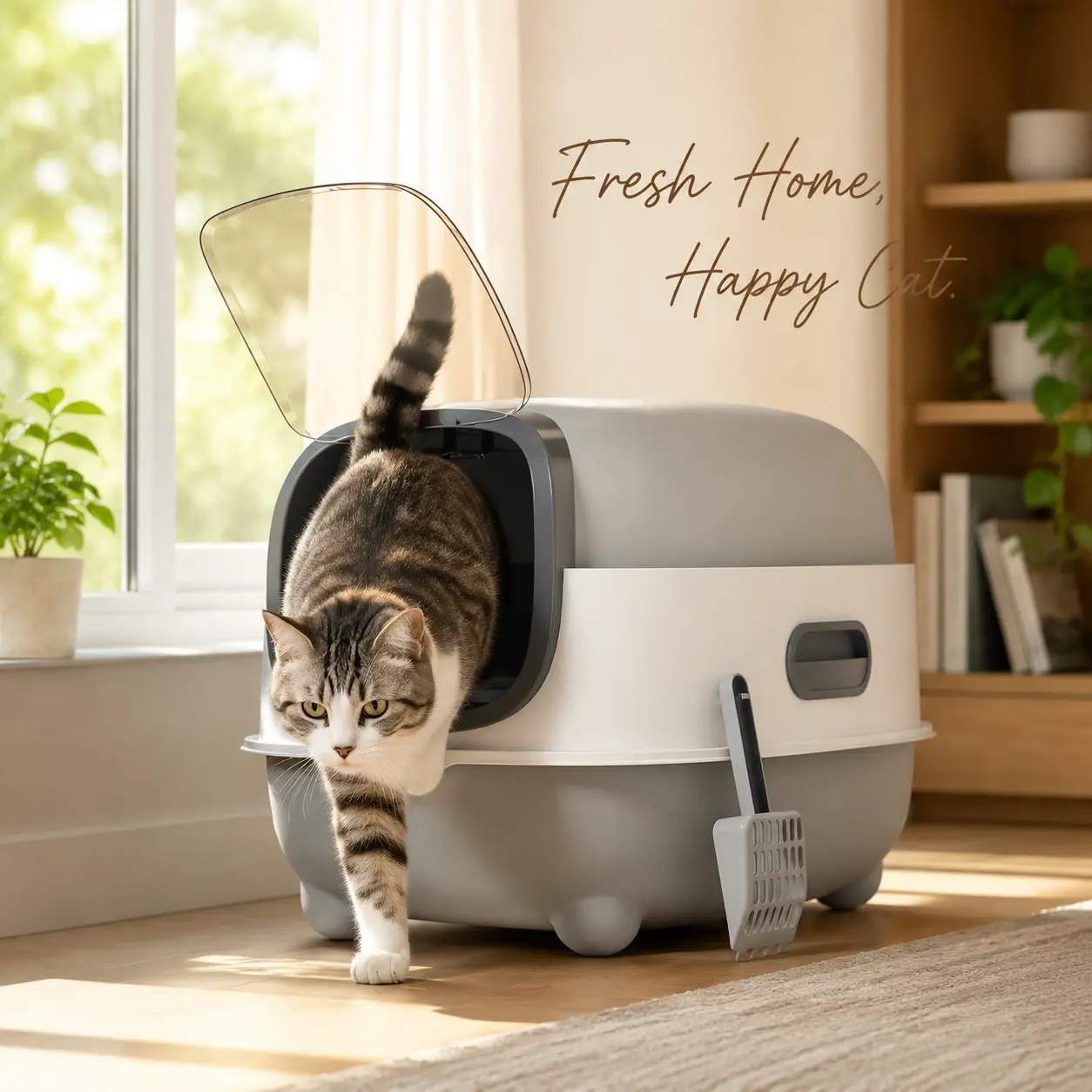 Extra-Large Cat Litter Box, Splash-Proof, Odor Control, Fully Enclosed Design, Antibacterial & Disinfectant, Cat Toilet/Waste Container anti-urine leakage odor-lock resistant pan