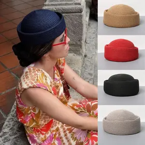 2026 New Summer Japanese Retro Artistic Painter Berets Pillbox Hat Woven Paper Straw Sun Hats Women Circle Concave Top Straw Hat