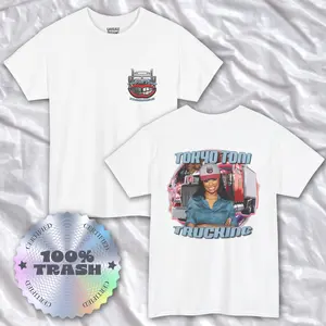 Tokyo Toni Trucking Double Sided Graphic Tee | Tokyo Toni Meme Shirt Casual Crewneck Comfortable Shortsleeve Menswear Soft T-Shirt Top