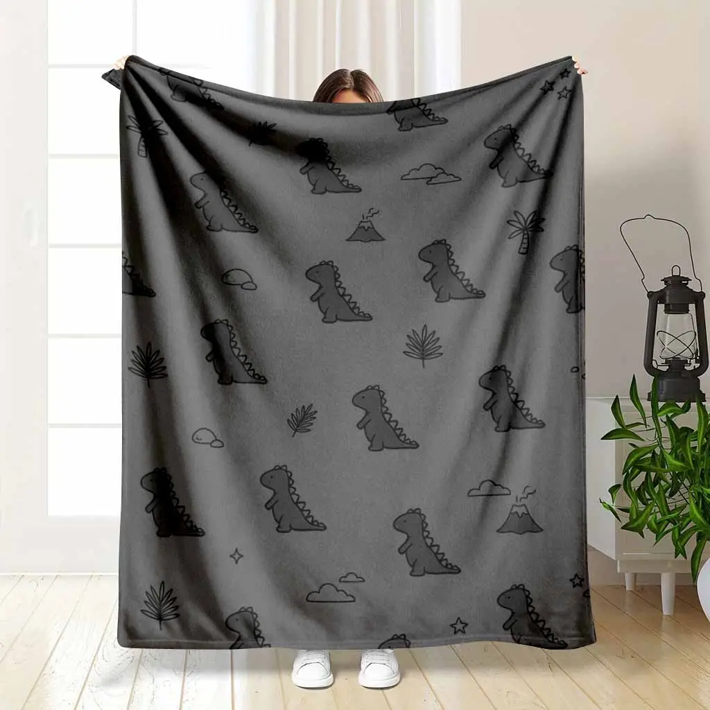 Cute Cartoon Dinosaur Print Flannel Blanket - 50*60inch Medium Throw Size for Teen, Wrinkle-Resistant, Anti-Pilling Flannel Fabric, Prehistoric Volcano & Tropical Elements, Soft Warm Lightweight Cozy, Ideal for Bedroom, Travel Gift