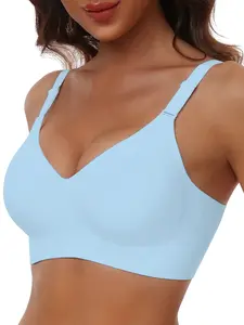 Seamless Wireless Push-Up Bra V Neck Design Comfortable Supportive Intimate Apparel for Women High Support Full Cup Knit Fabric - Womenswear