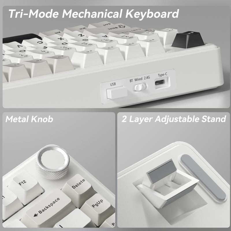 SOLAKAKA A75 75% Wireless Mechanical Keyboard – Hot-swappable RGB gaming keyboard with a sealed design, smooth feel, PBT keycaps, and rotary controls. A creamy keyboard suitable for PC/Mac gaming devices.