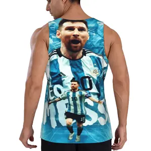 Messi Argentina National Team All Over Print World Cup Sleeveless Top Argentina Messi Celebration Graphic Soccer Fan Tank Top Summer casual and breathable