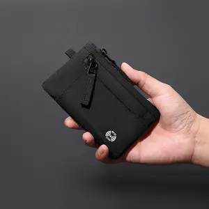 Slim Wallet – Compact Credit Card Holder with Zipper Coin Purse for Men and Women, Black Minimalist Design, Durable Fabric, Multiple Compartments, Lightweight & Portable