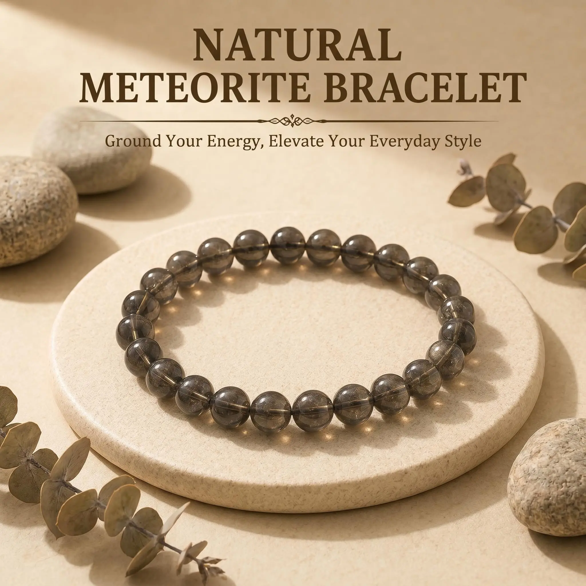 Unisex Meteorite Stone Round Beads Crystals Bracelet - Energy Healing, Inspirational Beaded for Cosmic Energy, Grounding, Protection - Adult Daily Wear, Meaningful Gift with Natural Beauty & Meaningful Style, Crystals Bracelets, Energy Healing Bracelet