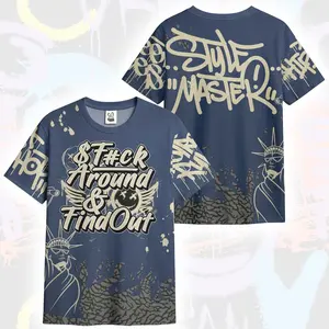 MatchYourKick Unisex Graffiti 3D T-Shirt – Graphic Fck Around Find Out Diffused Blue AOP T-Shirt, Oversized Streetwear Fit, Sneaker Match Tee