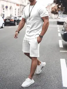 Men's Plus Size Round Neck Short Sleeve Top and Shorts Set