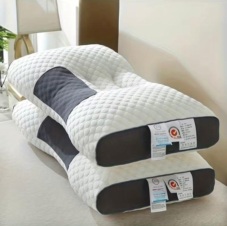 2pcs Knitted SPA Massage Neck Pillow, Cervical Orthopedic Neck Pillow, Soft, Adjustable Ergonomic Contour Support Pillow, Pillow Core, Removable Pillowcase