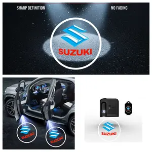 4-Pack Suzuki Logo Car Door LED Welcome Projector Lights, Compatible with Suzuki Jimny/Swift/Vitara Series Vehicles, Peel-and-Stick Non-Destructive Drill-Free Waterproof Courtesy Lights