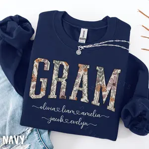 Custom Gram Sweatshirt with Kids Names, Personalized Gift for Gram, New Gram Gift, Pregnancy Reveal to Grandma
