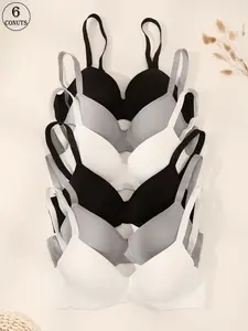 12-Piece Set Standard Sizing Solid Color Women's Underwired Bra Multi-Functional Medium Adjustable Straps Back Clasps Contouring 3/4 Cup Side Boob Containment Fixed Pads Petite Women's Bra