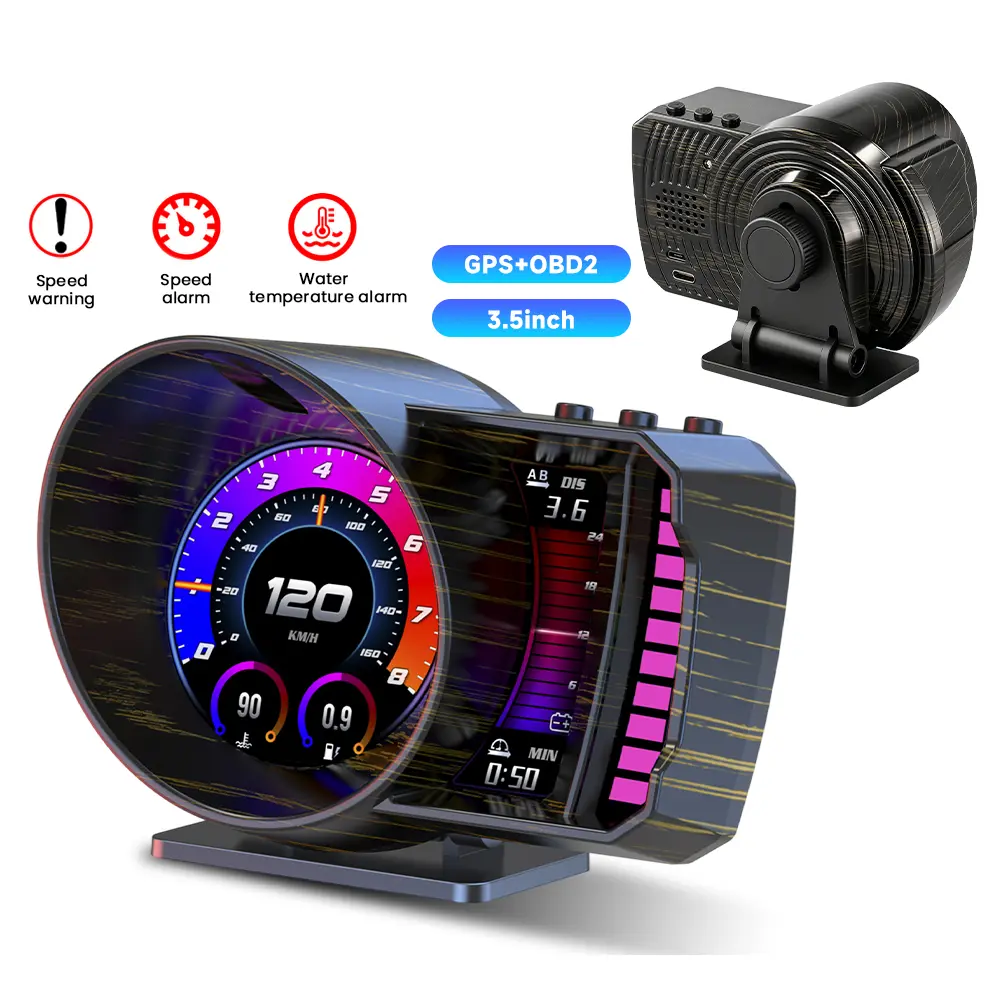 3.5 Inch GPS + OBD2 Head-Up Display Car for All Cars Hud Navigation System with RPM, Fuel Consumption, Engine Temperature, Boost Pressure, Speed & Fatigue Warning