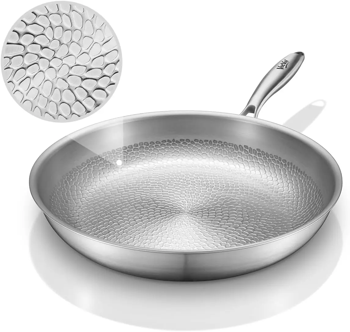 Titanium Pans for Cooking, 12" Nonstick Pro Frying Cookware | Uncoated Hammered Pure Titanium, PFOA/PFAS/PTFE Free skillets, Induction & Oven-Safe Fajita Pan, Compatible with All Cooktops
