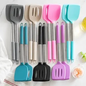 430 Stainless Steel Handle Silicone Turner Set, Non-Stick Kitchen Cooking Tools, Durable and Heat Resistant, 2 Piece Set