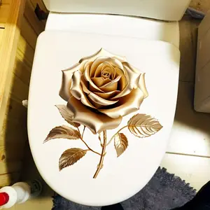 Gold Rose Floral Wall Sticker, Multi-Purpose Home Hotel Bathroom Decoration Toilet Seat Renovation Self-Adhesive Decorative Toilet Cover