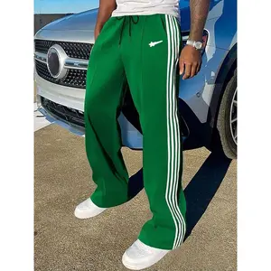 Men's Striped Side Straight Leg Pants, Street Fashion Casual Loose Fit, Breathable Aerobic Workout Pants, Athleisure Pants, All Seasons Wear, Multiple Colors AvailableGift