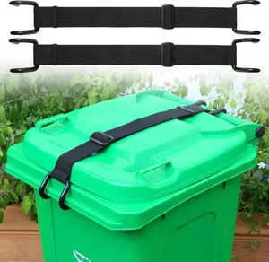 Metal Non-Slip Double Claw Trash Can Lid Lock, Adjustable Animal-Proof & Windproof Garbage Can Lock, Universal Fit for 28-96 Gallon Outdoor Bins, 2-pack
