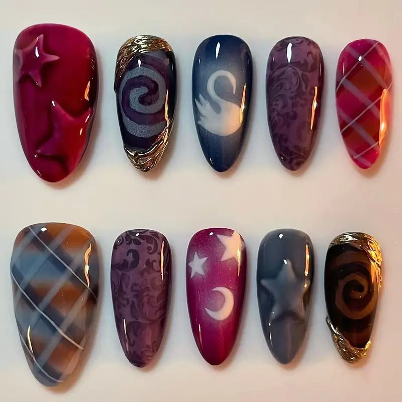 Press-On Nails, Handmade Press On 24-Piece Set, Design, European Style Nail Art, Easy Application, Durable Wearable Manicure Kit, Nail Extensions, Fake Nails, False Nails