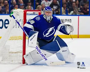 Andrei Vasilevskiy Tampa Bay Lightning Unsigned Blue Jersey in Net Photograph