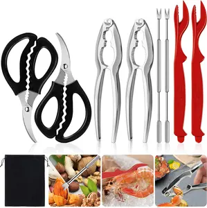 Seafood Tools Set Nut Cracker Tool Set Includes Crab Lobster Crackers, Stainless Steel Crab Leg Forks/Picks, Lobster Shellers and Seafood Scissors (8PCS)
