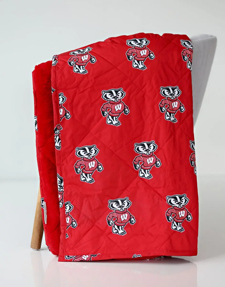 University of Wisconsin Badgers Hooded Stadium Blanket - 60"x63" Bold Red Cream Plush Game Day Statement Blanket, Sports-Themed Throw with 2-Corner Hand-Holds, Badgers Logo for Fans, Cozy Home Snuggles Use