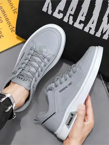 Men's Low-Top Casual Sports Shoes, Sneaker, Leather Upper, Waterproof, Soft Sole, Fall Fashion Choice, All-Season Board Shoes