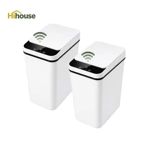 2.5 Gallon Touchless Can, Small Motion Sensor Smart Trash Can, Slim Waterproof Trash Bin for Bathroom, Bedroom, Office, Living Room, White Black garbage automatic, Summer Vibes, 2 Pack 2.5 Gallon White, Small Bathroom Bins