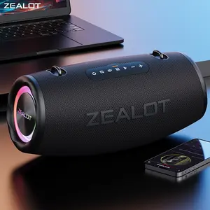 ZEALOT Portable Wireless Speaker,  80W Large Power HIFI Speaker with RGB Colorful Light, Waterproof Bluetooth Speaker with 16000mAh Long Battery Life,Power Bank,RGB light effect,EQ,TF/USB/AUX  Outdoor Speaker for Home,Camping, Beach, Party,gift,Poolside.