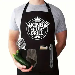 1 Piece BBQ King Fun Apron, Adjustable Apron With Pockets Men And Women, Kitchen Cooking Apron, Home Kitchen BBQ Gardening Apron, Father's Day, With 2 Pockets, Adjustable Apron Men And Women, BBQ, Cooking Set