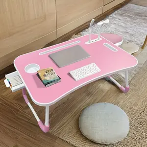 23-Inch Portable Black Wood Folding Lap Desk with Cup Holder - Indoor Recreation Lap Desk for Working, Reading, Eating (Bed, Sofa, Couch Use)