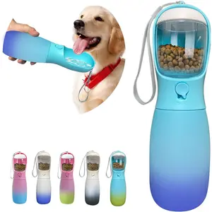 2-in-1 Dog Water Bottle Portable, Food Grade Travel Dog Bowls with Food Container, 19Oz Dog Water Bowl Dispenser, Hiking Essentials, Puppy Stuff Dogs Accessories Girl Boy (Blue) DOG BOTTLE