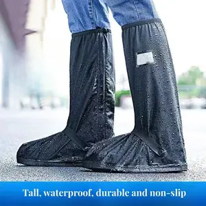 Reusable Anti Slip Rain Boot Shoe Cover Black Waterproof with Reflector High Tube Shoes Dust Covers Motorcycle Bike Rain Cover