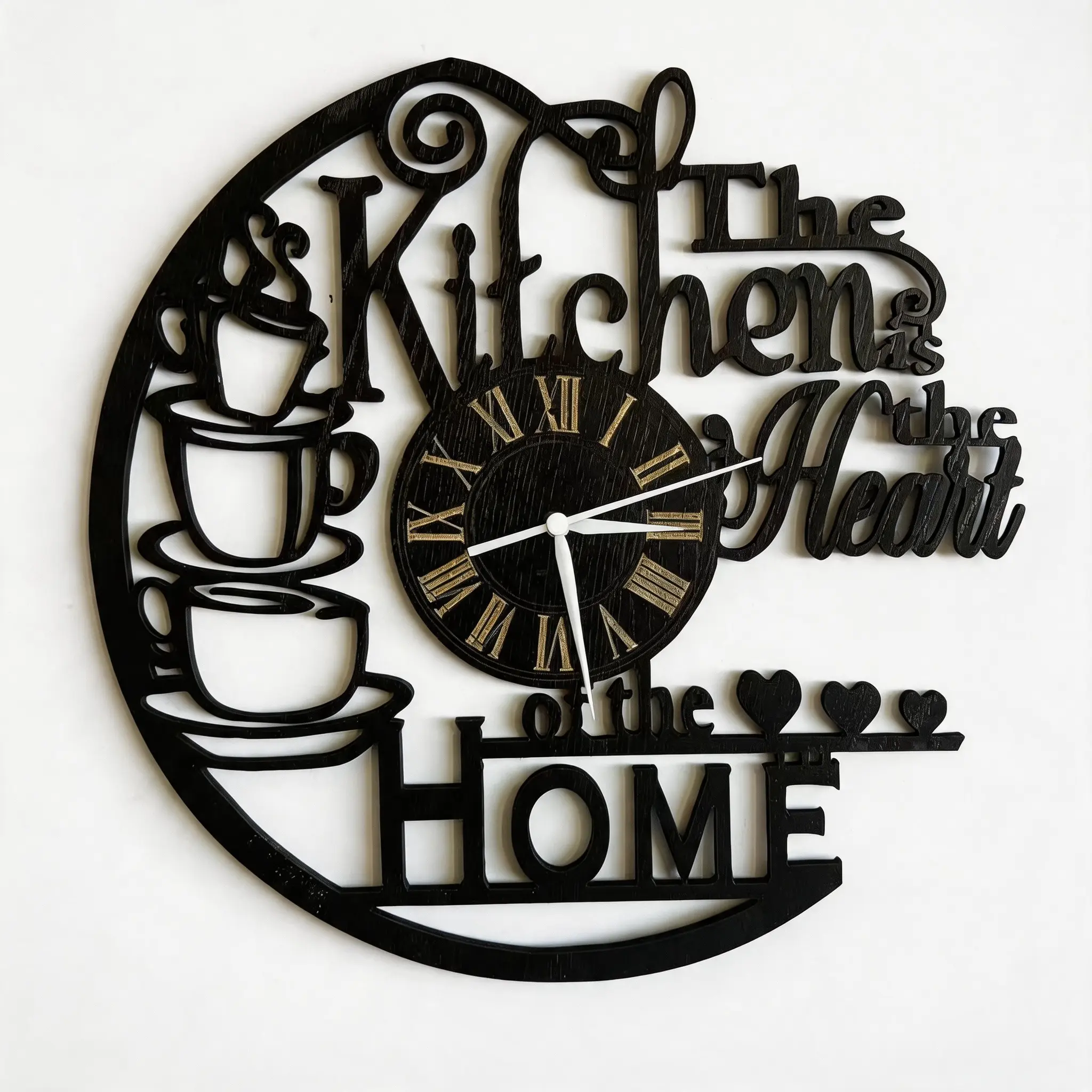 Wooden Coffee Cup Kitchen Vinyl Wall Clock, suitable for kitchen lovers, unique gift for Christmas, Halloween and birthday, home decoration for living room, bedroom and kitchen (batteries not included) party activity