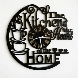 Wooden Coffee Cup Kitchen Vinyl Wall Clock, suitable for kitchen lovers, unique gift for Christmas, Halloween and birthday, home decoration for living room, bedroom and kitchen (batteries not included) party activity