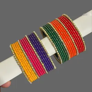 32-Piece Multicolor Metal Bangles Set with Gold Details | Traditional Indian Jewelry