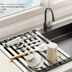 Foldable drain tool, 304 stainless steel kitchen sink drain rack sink dish rack dish rack collapsible retractable drain basket