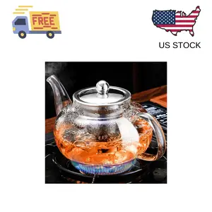 Glass Teapot Stovetop 20 OZ/600ml, Tea pot with Removable 18/8 Stainless Steel Infuser