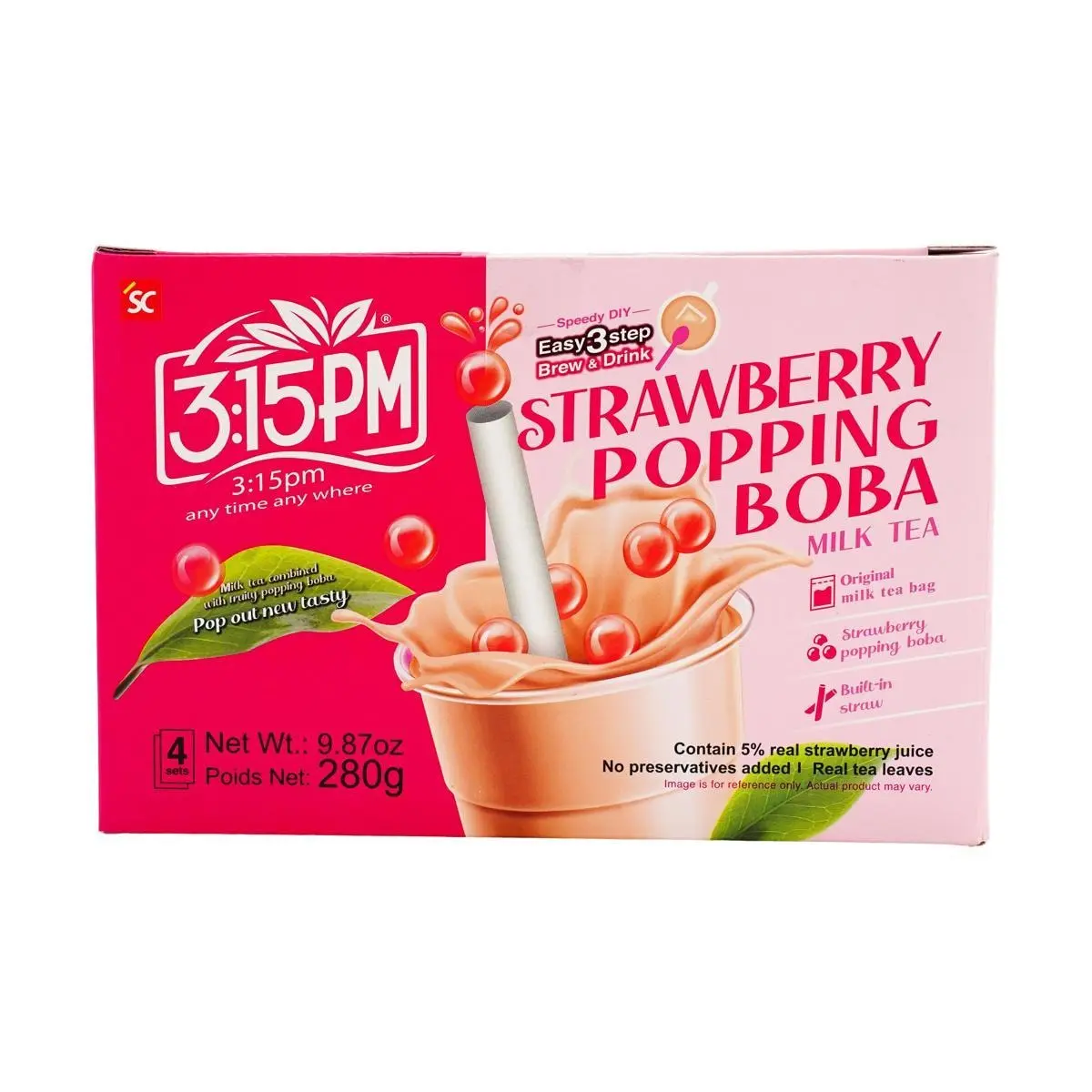 3:15PM Strawberry Burst Bubble Tea 244g | Refreshing Fruit Flavor | Taiwanese Milk Tea