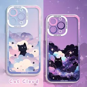 A Cute Cat Phone Case Suitable for Iphone Models 16, 15, 13, 14, 12, 11 Pro Max, 16 Plus, X, Xr, And Xsmax, Featuring a Transparent Space Design.