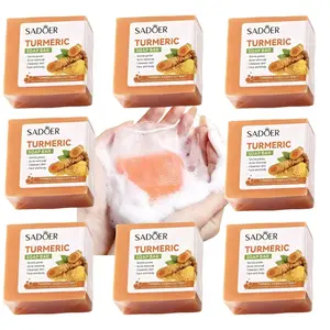 【Christmas Hot Style】Turmeric Soap Bar, Winter Acne Face & Body Wash for Men &Women, Daily Skincare Cleanses with Soap Saver Bags,Christmas Gift Lemon Turmeric Kojic Acid Soap Set turmeric soap acne products box