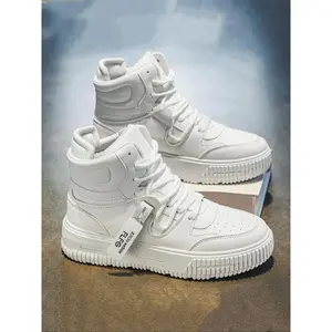 Men's Fashionable Letter Label Lace Up High Top Skate Shoes, Casual Comfortable Sports Shoes for Daily Wear, Male All-match Round Toe Shoes for Daily Wear