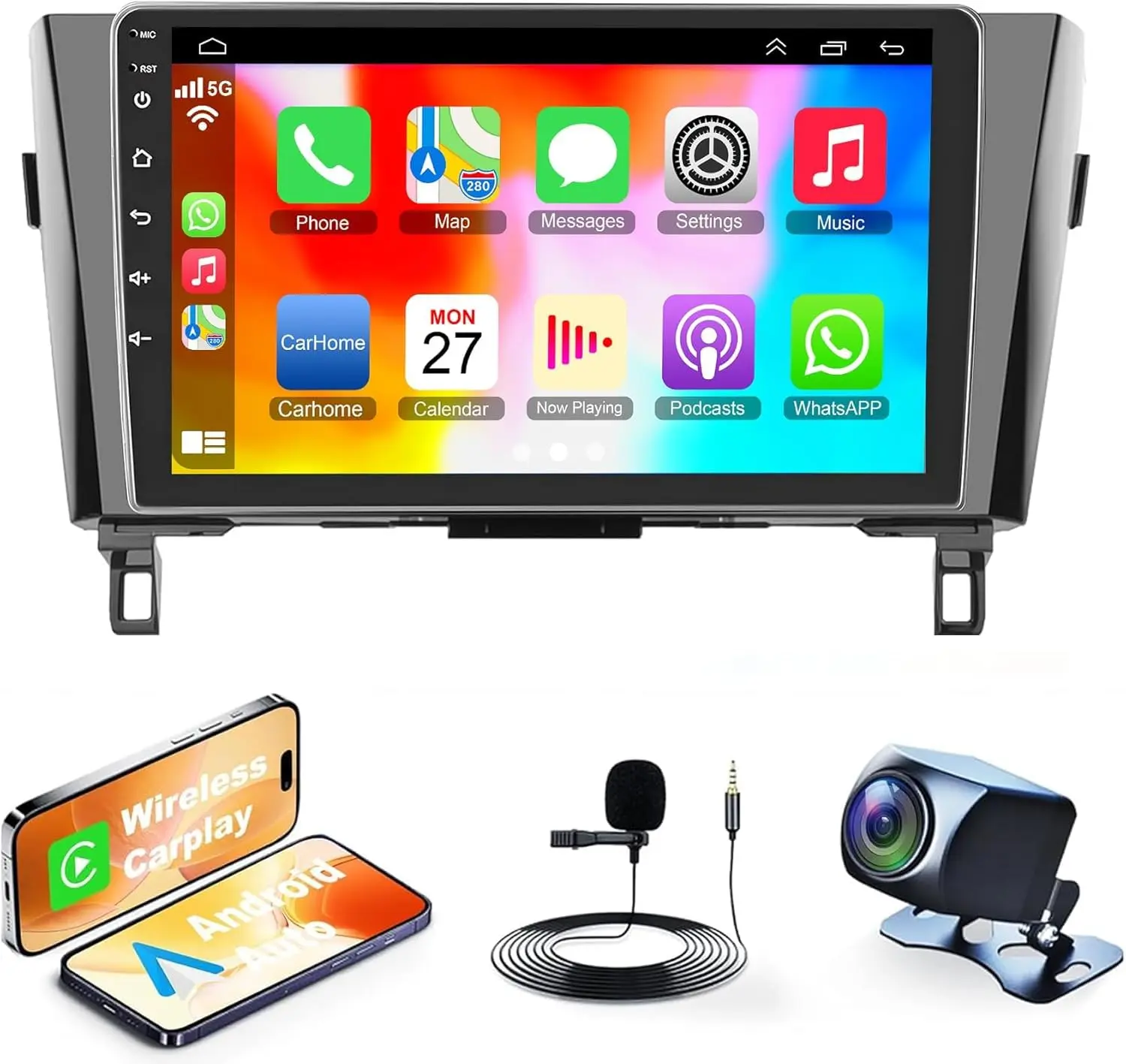 10.1" Screen Android Car Radio for 2014-2015 Nissan Rogue X-Trail Qashqai, 4+64G/2+64G, Wireless Carplay/Android Auto, GPS Navigation, Bluetooth 5.4, Wireless Rear View Camera, FM Stereo, Steering Wheel Control, Hotspot, Easy Install