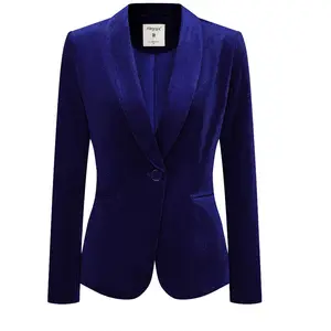 INSPIRE CHIC Women's Office Solid Shawl Collar Jetted Pockets One Button Velvet Blazer X-Small Royal Blue
