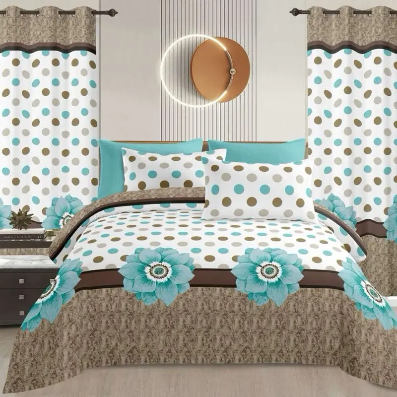 10pcs Bedsheet with Matching Curtains - Red Floral Design, Luxury & Stylish Bedding Solution for Elegant Bedroom Decor