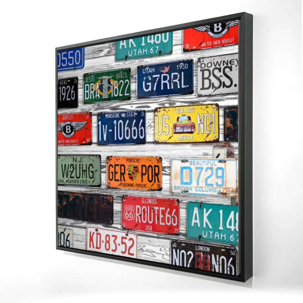 Begin Home Decor 2081-2424-TY8 24 x 24 in. Shapes Industrial Blue Framed Canvas - Number Plates Decor