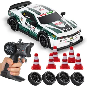 Remote Control Car Dodge car RC Drift Car 2.4GHz 1:20 Scale 4WD 40KM/H High Speed Model Vehicle with LED Lights Drifting Tire Racing Sport Toy Car for Adults Boys Girls Kids Gift 2Pcs Rechargeable Batteries(green)