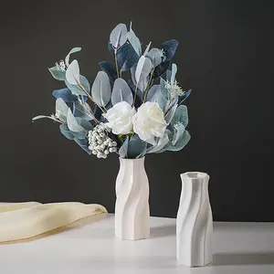 White Ceramic Flower Vase  Modern Minimalist Spiral Design for Fresh & Dried Floral Decor