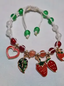 Sweet Strawberry Charm Bracelet - Mixed Glass Beads